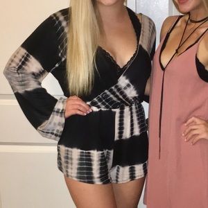 Navy blue and white tie dye romper!